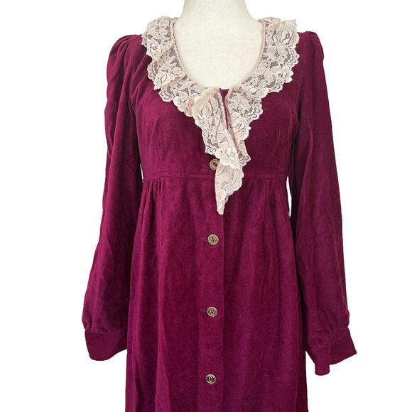 Vintage 70s Witchy Dark Academia Maxi Dress - Velvet Feel, Lace Collar, Boho - Picture 2 of 10